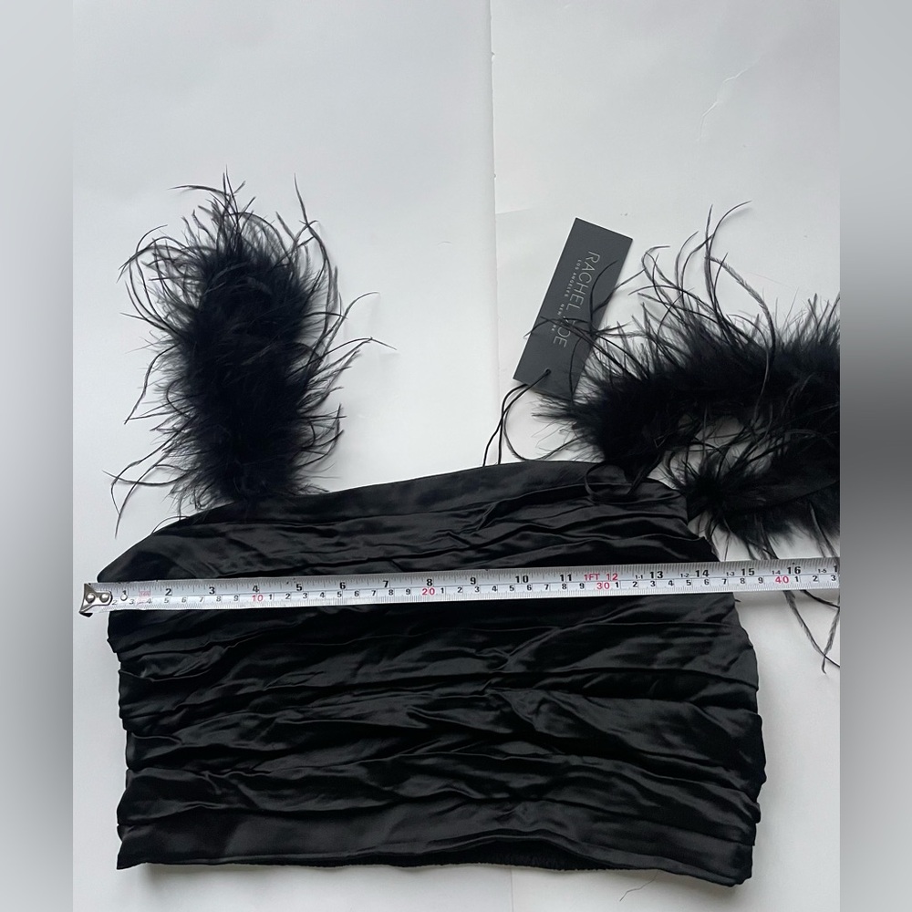 RACHEL ZOE Feather Strap Ruched Crop Top Black Medium NWT Y2K Glam Party - Picture 5 of 8